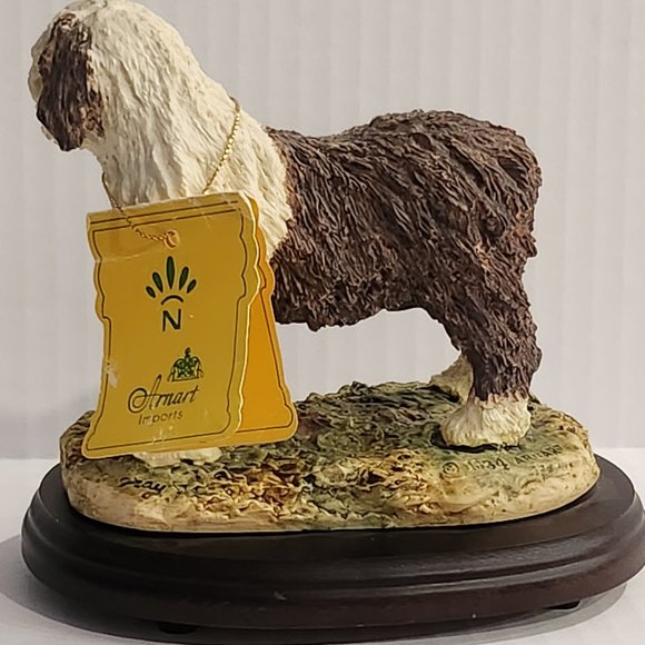 Vintage Arnart Imports Capidimonte Style Sheepdog Figurine on Wood Base - Picture 3 of 6